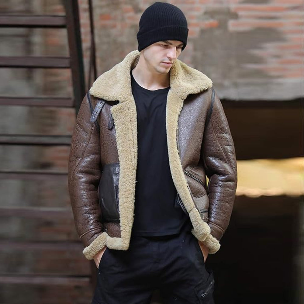 Men's Crinkled Vintage B-3 Aviator Jacket Studio Front View