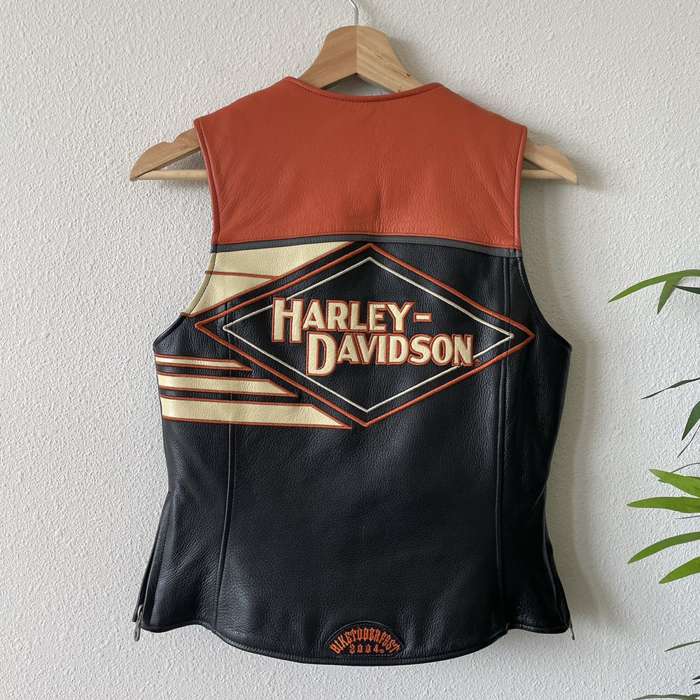 Back view of men's Harley Biketoberfest embroidered leather vest.