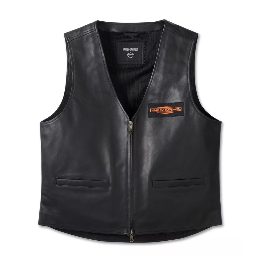 Front view of Harley-Davidson City Limits zipper leather vest.