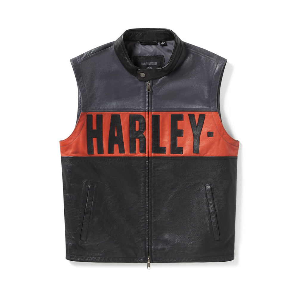 Front view of men's Harley Essential convertible jacket in vest style.