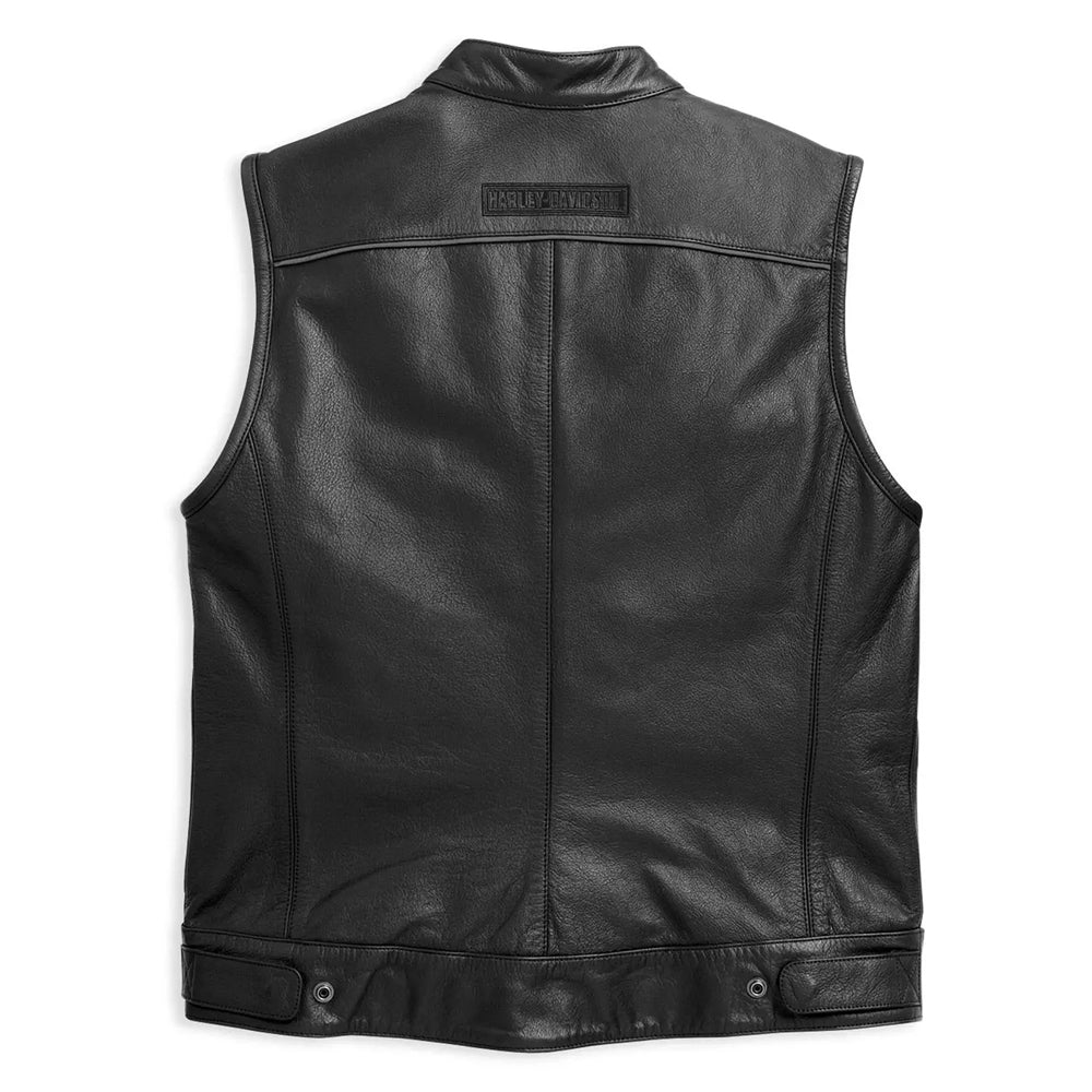 Back view of Harley-Davidson Foster vest showing 3M reflective piping.