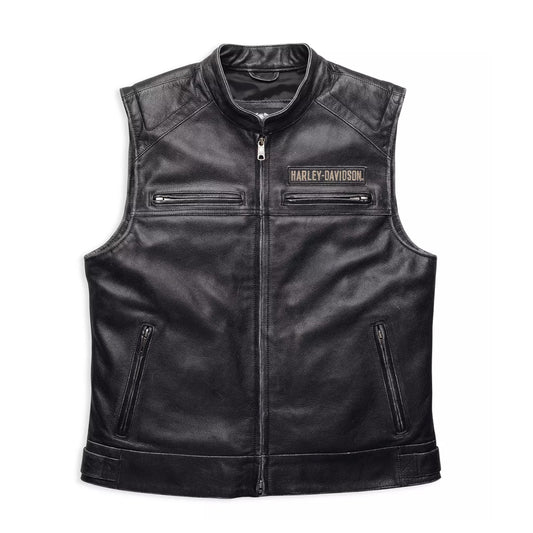 Front view of Harley-Davidson Passing Link distressed leather vest.
