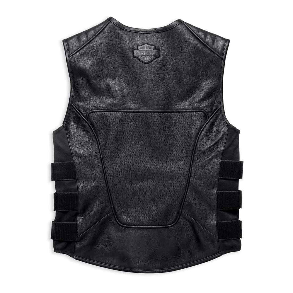 Back view of Harley-Davidson Swat II perforated black leather vest.
