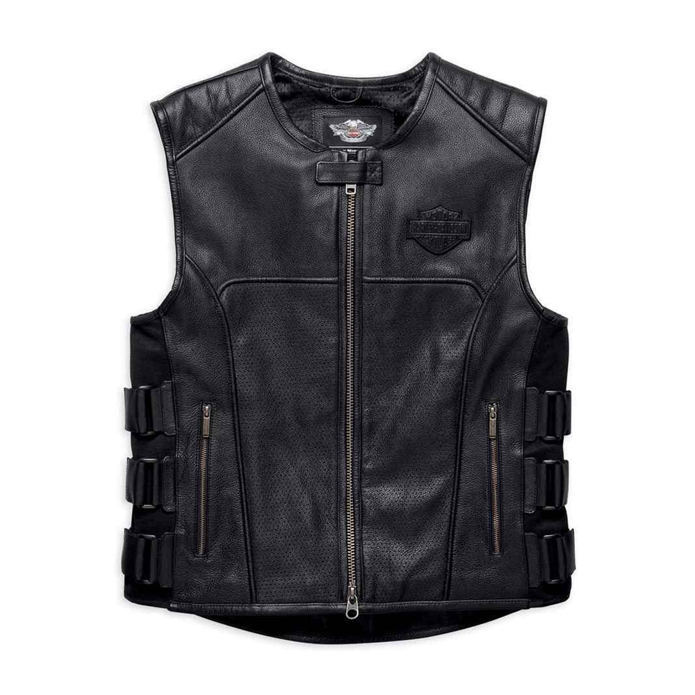 Front view of Harley-Davidson Swat II tactical zippered leather vest.