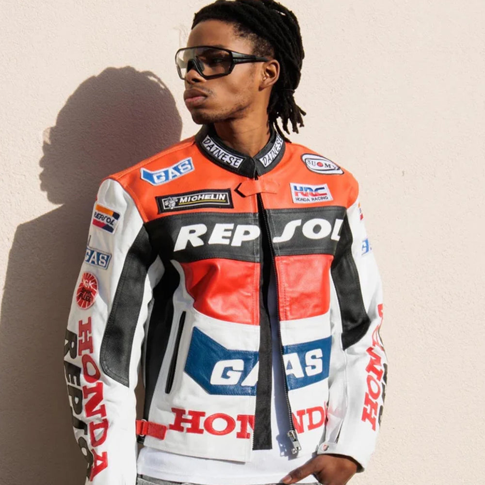 Urban Biker Vibe: Honda Repsol Moto Jacket Under Sunlight with Shades
