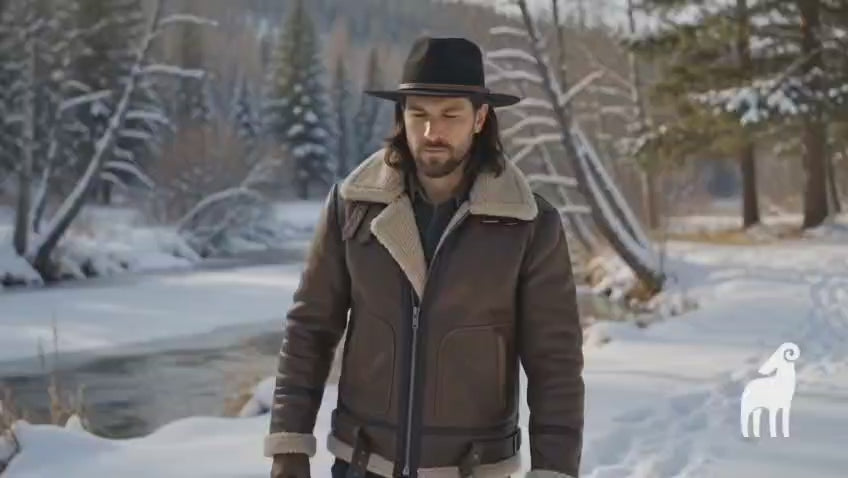 Men's Dark Brown Double-Buckle B-3 Shearling Aviator Jacket Product Video