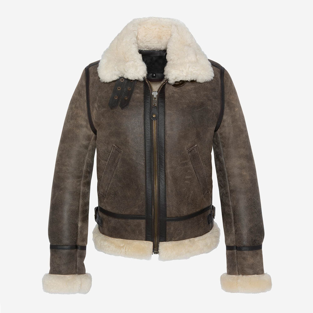 Women Brown Shearling B3 Bomber Sheepskin Leather Jacket