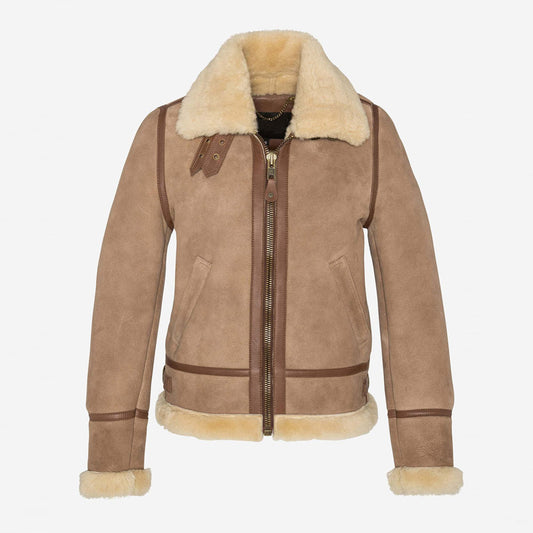 Brown Aviator B3 Bomber Sheepskin Leather Shearling Jacket For Women