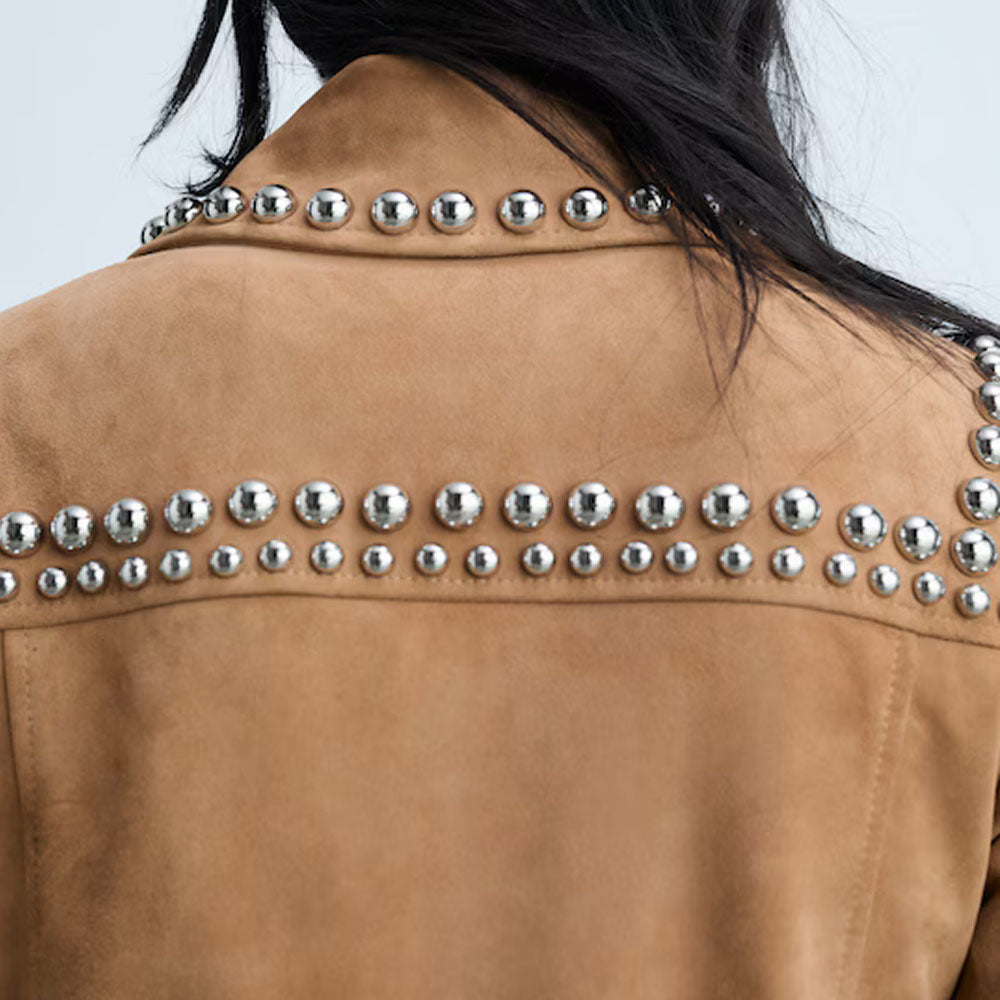 Women's Western-Style Tan Studded Suede Jacket