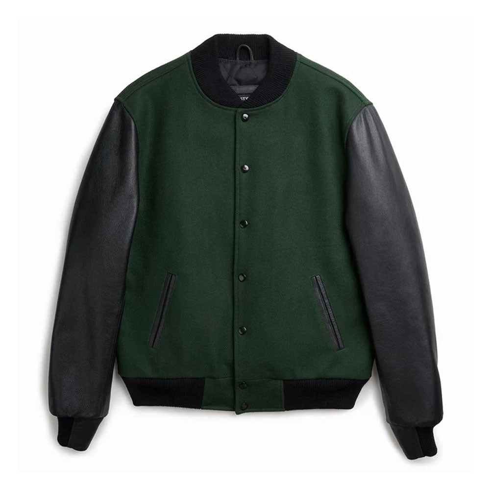 Men's Black & Green Pine Letterman Varsity Jacket