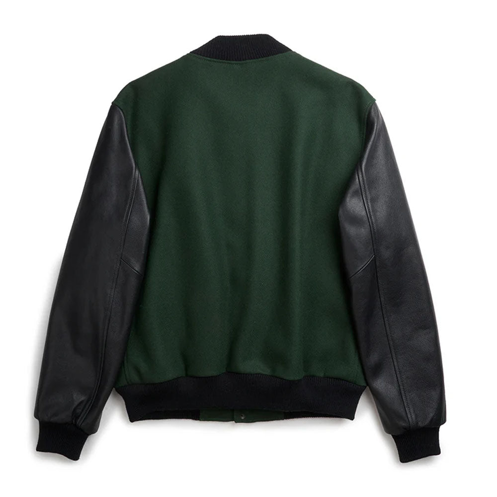 Men's Black & Green Pine Letterman Varsity Jacket