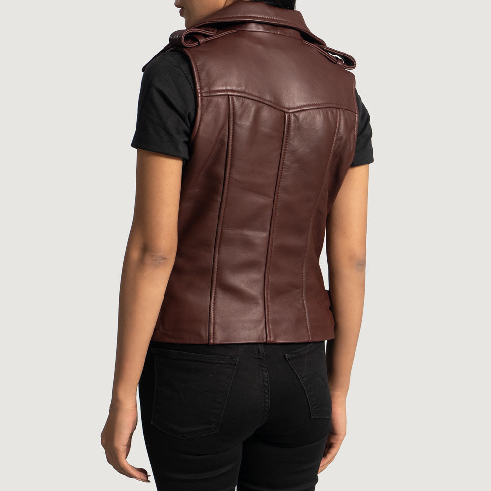 New Women's Maroon Biker Lambskin Leather Vest