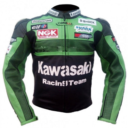 New Men Green Kawasaki Motorcycle Leather bike Jacket
