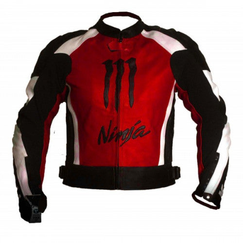 Men Motorbiker Red Racing Leather Biker Jacket