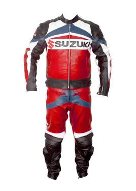 New Men Red Suzuki Track Racing Motorcycle Leather Biker Suit