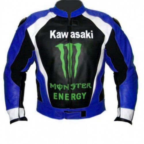 New Men Monster Blue Motorbiker Racing Leather Jacket