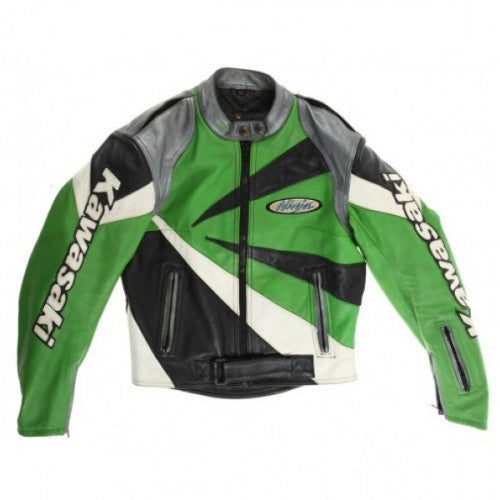 New Men Green Black Motorcycle Biker Leather Racing Jacket