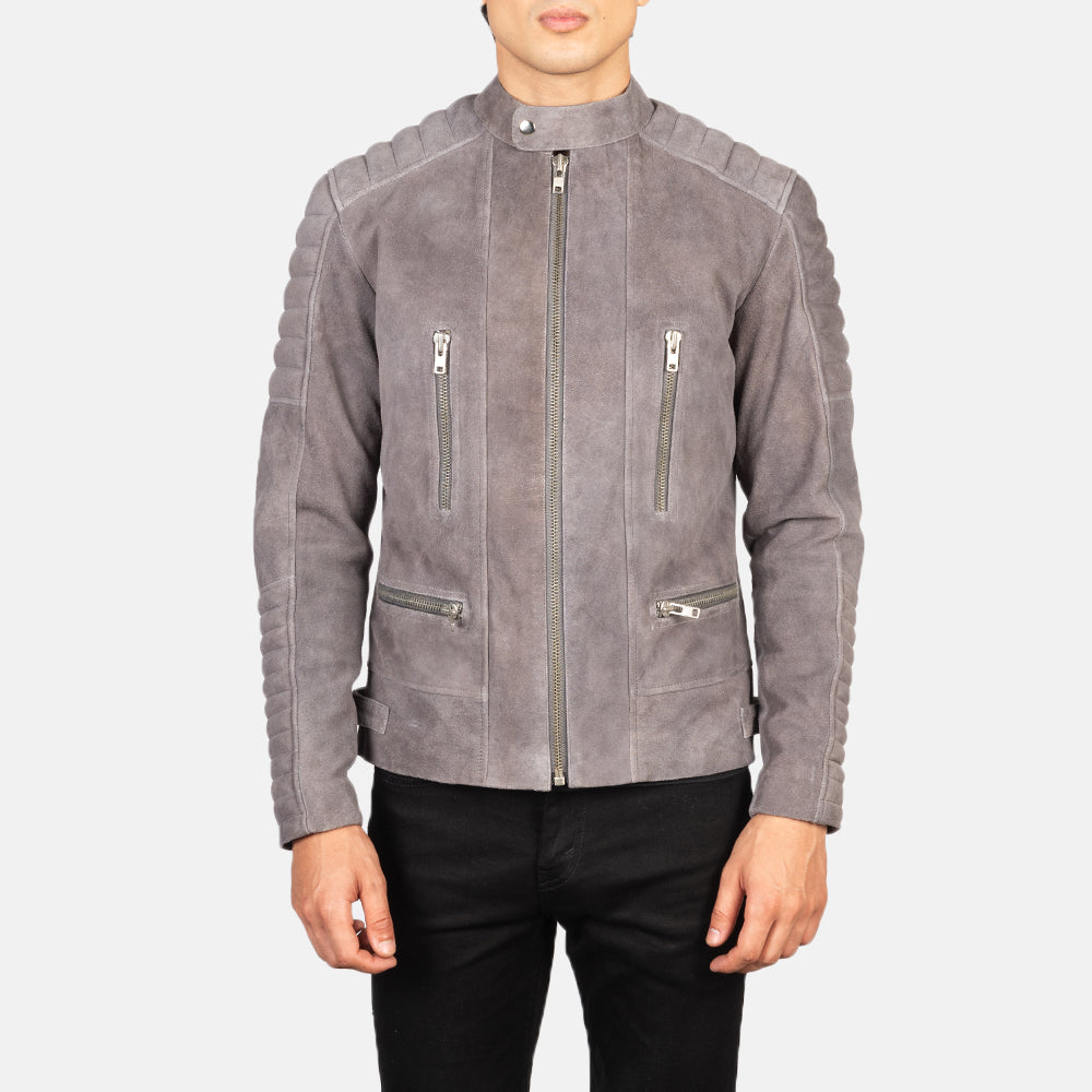 Men Western Genuine Leather Damian Grey Suede Biker Jacket