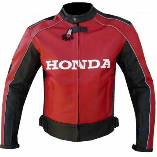 Men Honda Red Wing Motorcycle Racing Cowhide Leather Biker Jacket