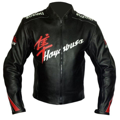 New Men Suzuki Hayabusa Motorcycle Black Racing Leather Textile Jacket