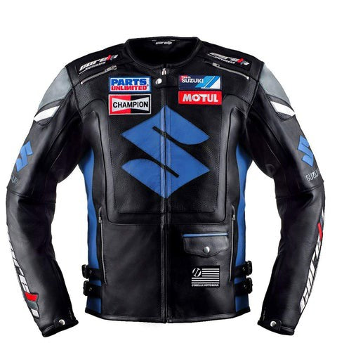 New Suzuki Black Motul Motorbike Leather Racing Jacket for Men