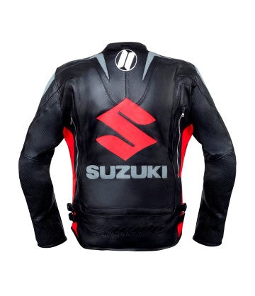 New Black Red Suzuki Motul Motorbike Leather Racing Jacket for Men