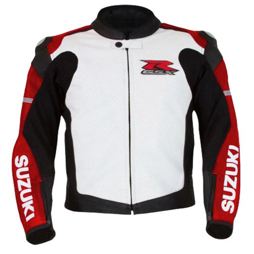New Red Suzuki Motorcycle Leather Biker Racing Jacket for Men