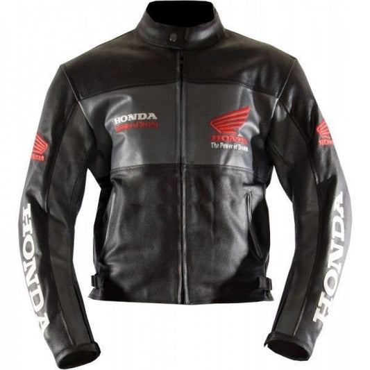 New Men Black Honda Motorbike Genuine Riding Leather Jacket