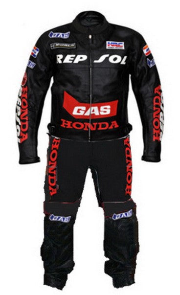 New Black Honda GAS Repsol Motorbike Racing Genuine Leather Suit for Men
