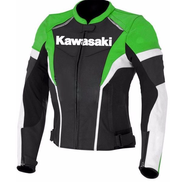 New Men Black and Green Kawasaki Motorbike Leather Jacket