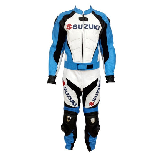 Men’s New Cowl Leather Suzuki Motorcycle Racing Leather Biker Suit