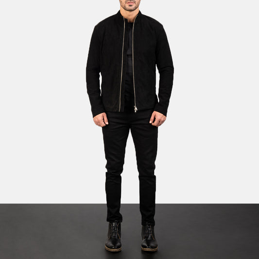 Men’s Western Genuine Leather Suede Charcoal Black Suede Biker Jacket