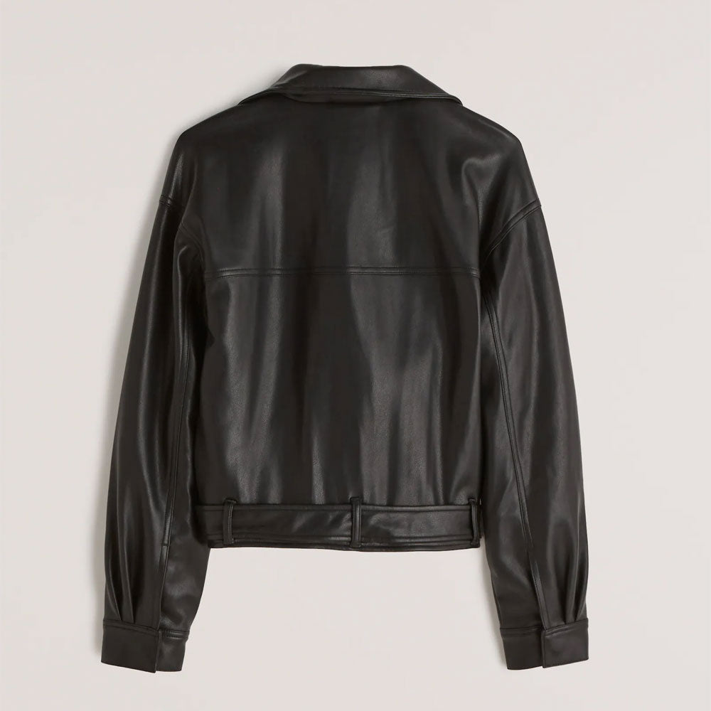 New Women Zipper&Button Sheepskin Shearling Leather Black Motorbiker bomber jacket