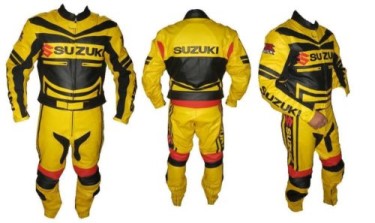 New Men Yellow Suzuki Motorcycle Racing Leather Biker Suit