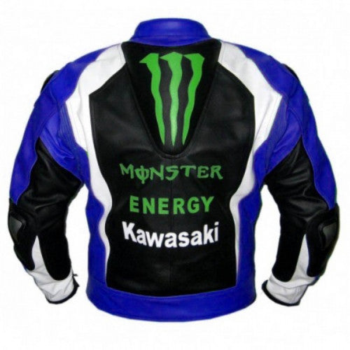New Men Monster Blue Motorbiker Racing Leather Jacket