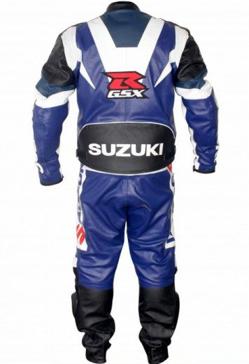 New Men Blue Branded Suzuki Motorcycle Racing Sports Biker Leather Suit