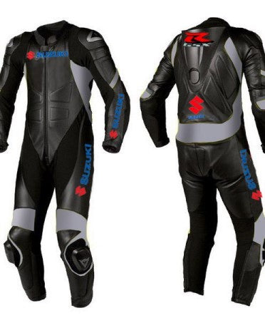 New Black Men Suzuki Branded Motorcycle Leather Racing Biker Suit