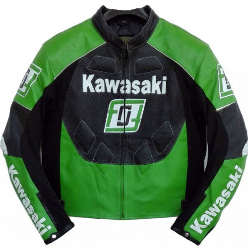 New Men Green Motorcycle Biker Racing Leather Jacket