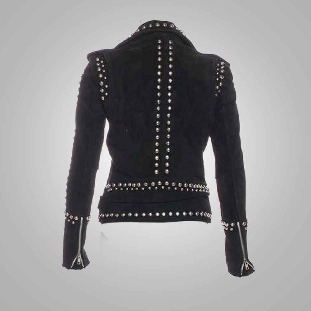 Women Black Leather Motorcycle Cowboy Spiked Studded Leather Jacket
