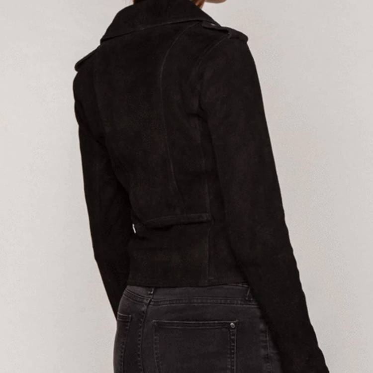 Women’s Western Suede Sheepskin Black Leather Biker Jacket