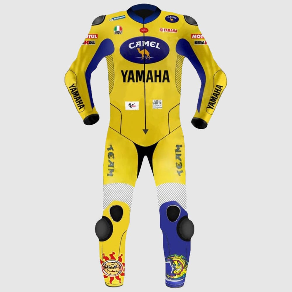 New Men Yellow Rossi Yamaha Camel MotoGP  Motorcycle Leather Biker Suit