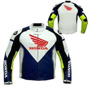 New Men White and Blue Honda Repsol Motorcycle Leather Jacket