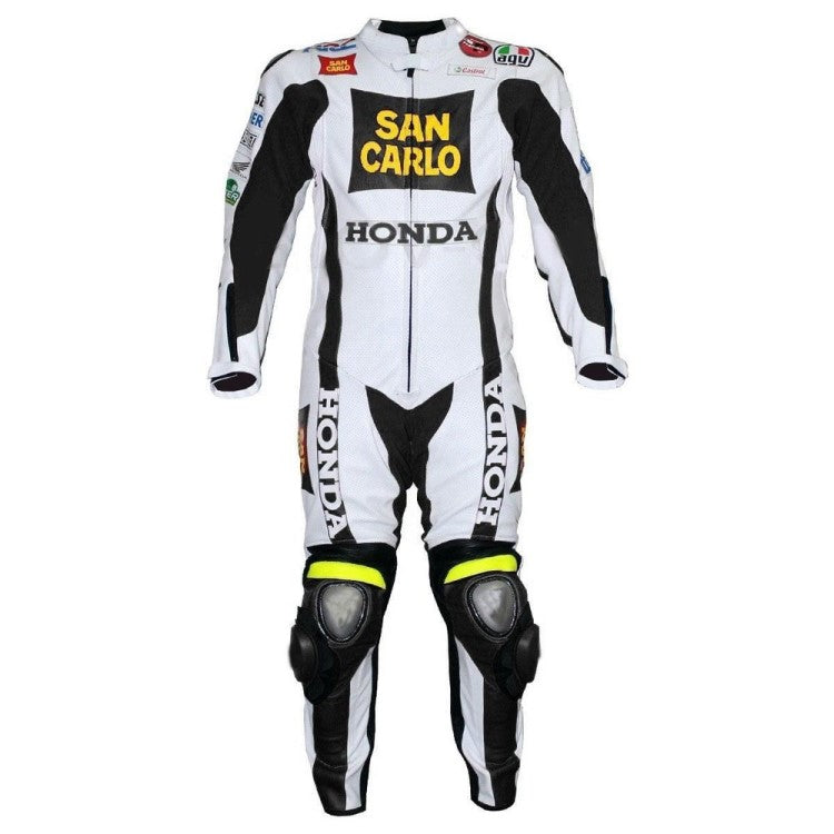 New Black&White Men Honda Repsol Motorcycle Leather MotoGP Biker Suit