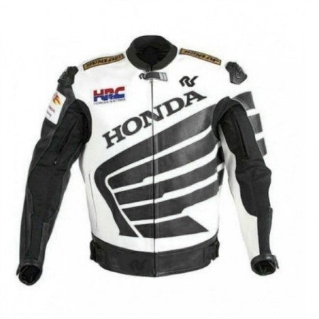 New Men Black and White  Honda Motorbike Genuine Leather Jacket