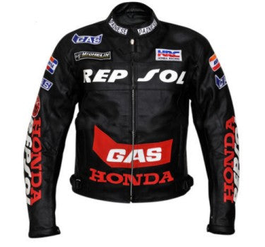 New Men Black Honda Repsol GAS Motorbike Leather Jacket