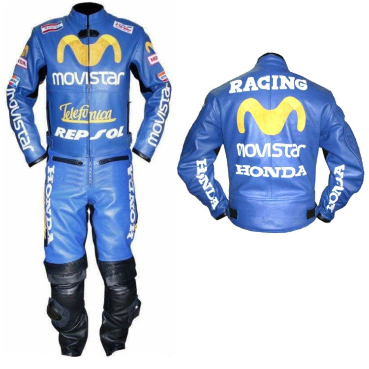 New Men Honda Movistar Repsol Motorcycle Racing Leather Biker Suit