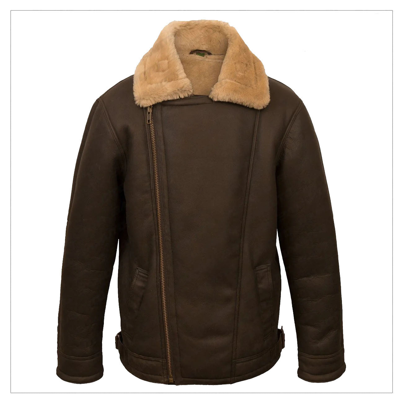 Men Sheepskin Aviator B3 Flight Bomber Brown Shearling Leather Jacket