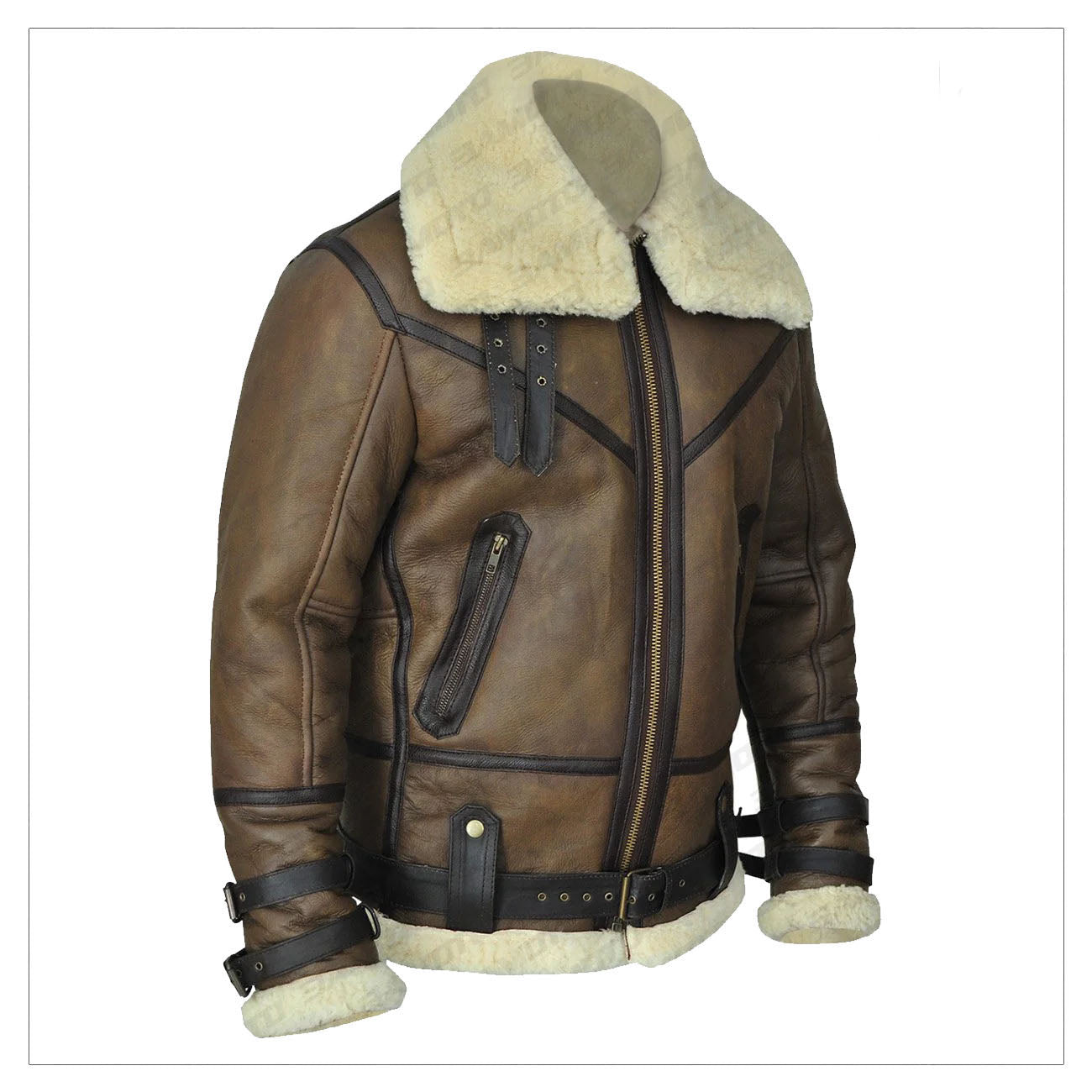 New Men Aviator Airforce B3 Bomber Shearling Leather Jacket