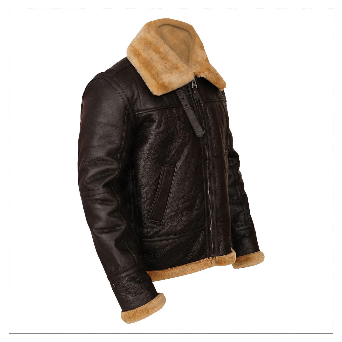 Men Aviator Flying Bomber Airforce Brown Shearling Leather Jacket