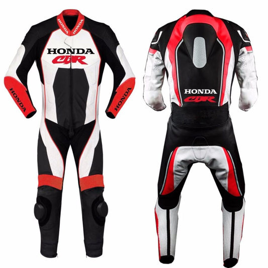 New Men Red and Black & White Suede Honda CBR Motorbike Racing Leather Suit